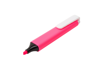 Isolated bright pink highlighter marker, school supply for students, office tool, stationery