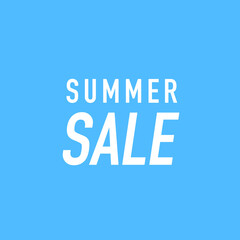 Summer sale promotional banner with tilted bold typography on blue background for seasonal discount marketing and retail advertisement