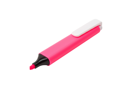 Isolated bright pink highlighter marker, school supply for students, office tool, stationery