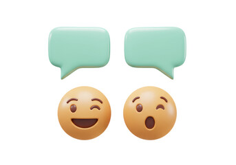 Isolated emoji communication icons featuring conversation bubble, smiling, and surprised faces