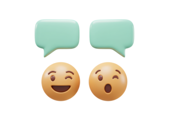 Isolated emoji communication icons featuring conversation bubble, smiling, and surprised faces