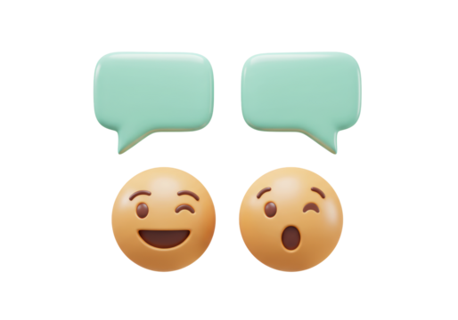 Isolated emoji communication icons featuring conversation bubble, smiling, and surprised faces