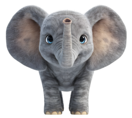 Cute baby elephant with big ears isolated on transparent background