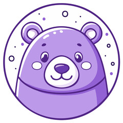 Obraz premium Cute purple cartoon bear illustration in a round frame.