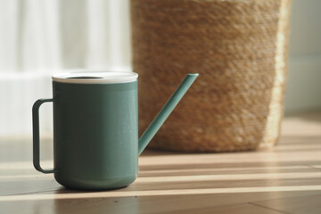 Elegant watering can beside a natural decor pot © Towfiqu Barbhuiya 