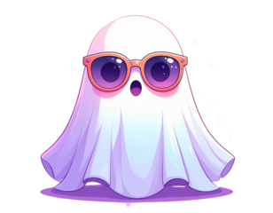 Firefly_-Cute Halloween ghost with sunglasses, pastel colors, kawaii style, transparent backg