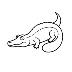 Crocodile lying flat with curled tail outline drawing