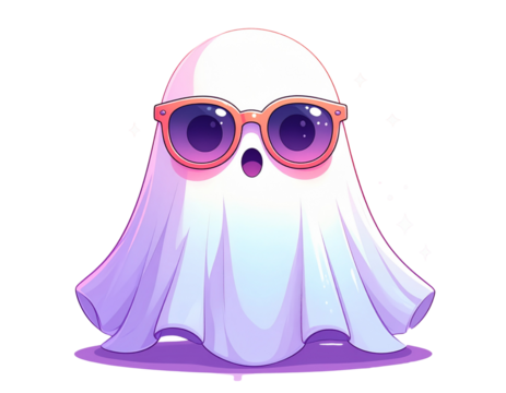 Firefly_-Cute Halloween ghost with sunglasses, pastel colors, kawaii style, transparent backg