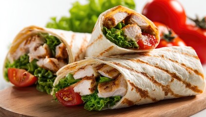 Grilled chicken wraps with fresh vegetables