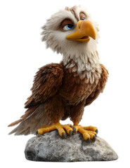 Obraz premium Cartoon eagle perched on a rock isolated on transparent background