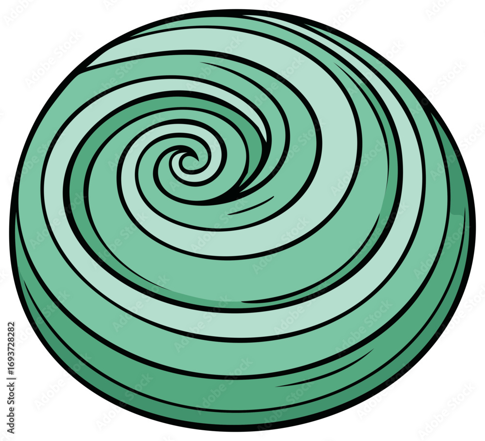 Poster green spiral swirl design abstract circle shape with gradient tones and black outline