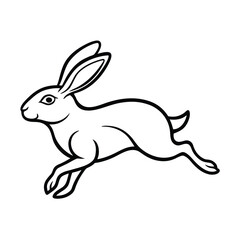 Leaping rabbit mid jump black line drawing