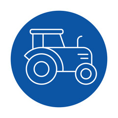 Simple Outline Tractor Icon on a Bold Blue Circular Background