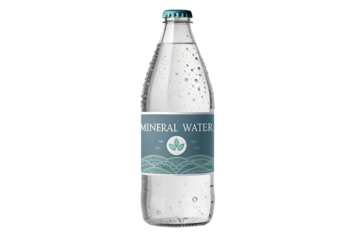 Glass bottle of mineral water isolated on transparent background, showcasing its purity and refreshing qualities