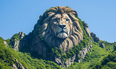 Majestic Lion Head Mountain with Greenery and Clear Sky