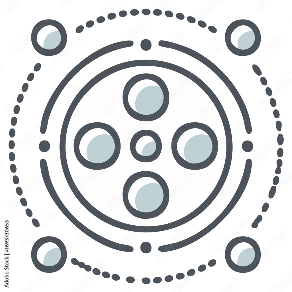 Poster abstract circular geometric pattern with dots and concentric circles and spheres