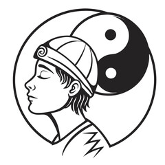 Young Person Meditating Serene Mind Peaceful Harmony Yin Yang Symbol