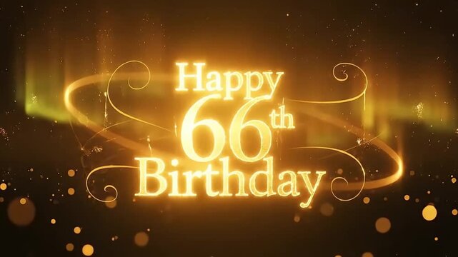 Elegant Golden 66th Birthday Greeting with Animated Fireworks and Swirling Light Trails