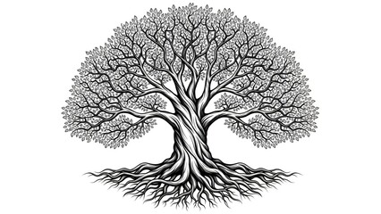 Majestic ancient tree with strong roots and abundant leaves