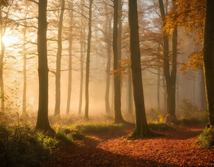 Fototapeta premium Autumn mountains at sunrise in Switzerland. A gorgeous sight. A morning in the woods.