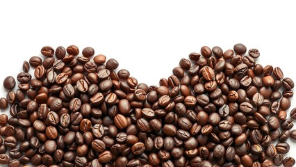 Roasted coffee beans on white background - Aromatic caffeine rich food and beverage