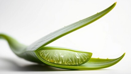 Aloe Vera Leaf A Close-Up of the Beneficial Plant with a Fresh Slice, Ideal for Health and Skincare