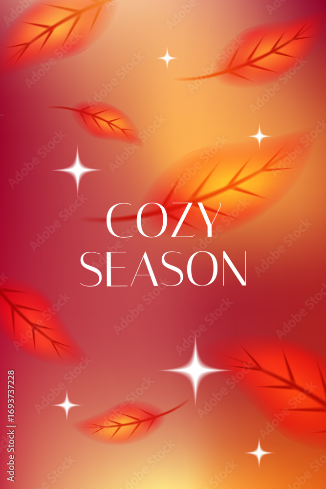 Poster cozy autumn poster with leaves in minimalistic style with soft gradient. vector template for banner,