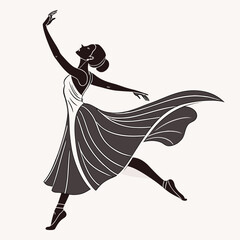 Elegant dancer silhouette with flowing dress vector art ballet pose illustration