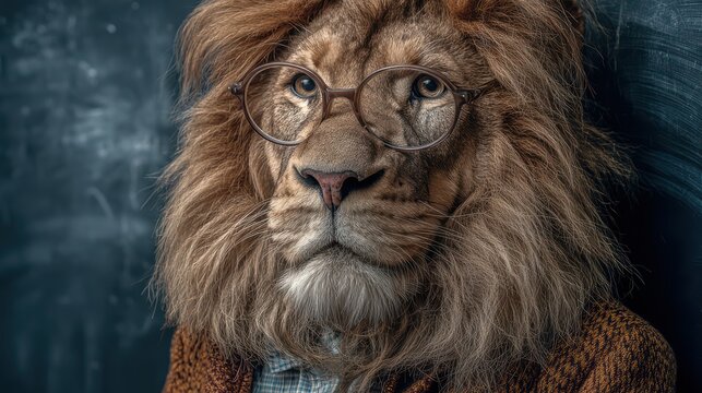 Stylish, Educational Lion Tutoring at a School Board, Ideal for Branding and Social Media Campaigns Encourages Creativity.
