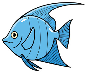 Obraz premium Cute blue tropical cartoon fish with long fins swimming