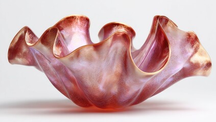 Abstract, sculpted glass bowl with flowing, ruffled edges