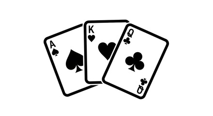 Three playing cards, an ace, a king, and a queen, are displayed against a simple white background.