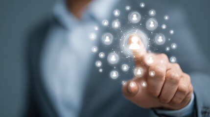 Man Interacting with Touchscreen in a Modern Digital Context Ideal for Social Media Campaigns, Business Presentations and More, Inspiring Creativity and Innovation.