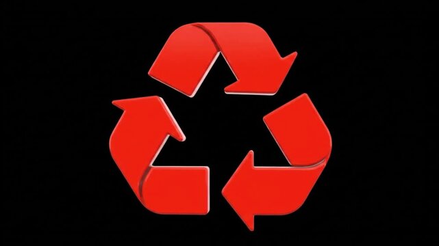 Red recycling symbol on a black backdrop