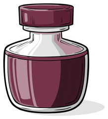 Crimson Ink Bottle with Dark Cap and White Labeling Area