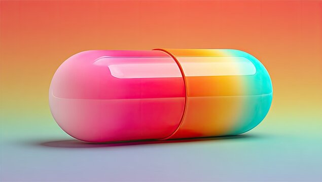Vibrant pill, gradient colors, glossy finish