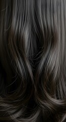 Fototapeta premium Close-up of flowing dark brown and gray wavy hair with subtle highlights and texture.