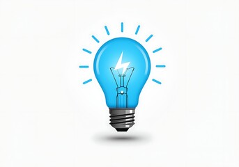 Bright Blue Light Bulb with Lightning Bolt Symbolizing Innovation and Creative Ideas in a Clean Modern Design
