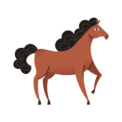 Funny cartoon brown horse. Cartoon horse on white background. Mascot character for 2026, Chinese New Year symbol