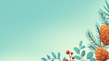 Delicate background for winter design. Botanical wallpaper with fir branches and pine cones, winter greenery. Vector template