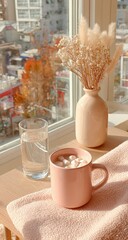 Cozy winter drink by window