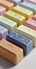 Multi-colored, rectangular, sparkly bars