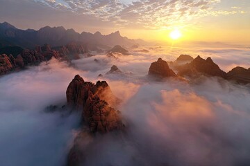 Fototapeta premium Misty mountain sunrise panorama