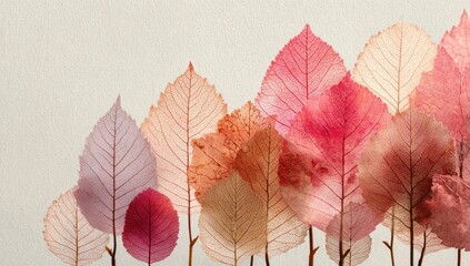 Delicate, colorful leaves arranged in rows