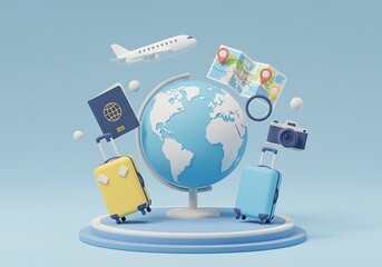 Fototapeta premium Seamless Travel Adventure Journey: Planning a World Tourism Trip with Essential Gear