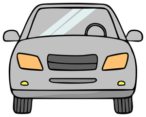 Simple graphic illustration of a grey car vehicle from the front view