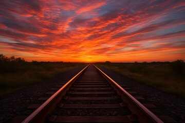Obraz premium Dramatic Sunset over Railway Tracks