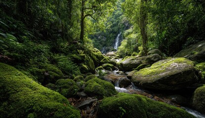 Lush forest waterfall scene (1)