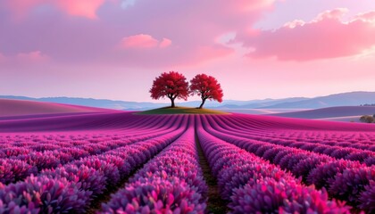 Fototapeta premium Dreamy Sunset Over Colorful Rolling Fields