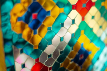 Abstract colourful bright jewel pattern shining and reflecting on a decoration pattern background...